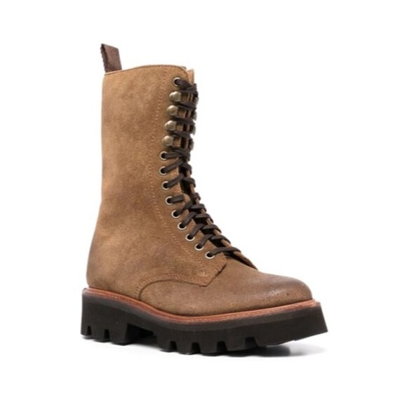 Anthropologie X Grenson Mavis Snuff Burnishing Suede Combat Boots UK 4 US 6.5 - Picture 1 of 7